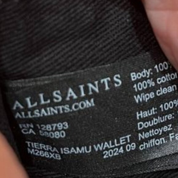 ALLSAINTS “Tierra Isamu” Black Leather Zip Card Holder Wallet | 100% Sheep Leath - Picture 5 of 5